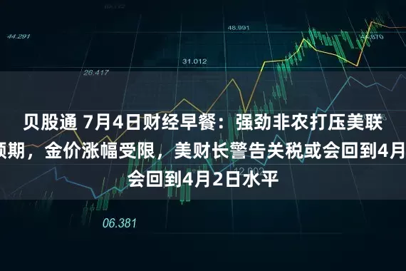 贝股通 7月4日财经早餐：强劲非农打压美联储降息预期，金价涨幅受限，美财长警告关税或会回到4月2日水平